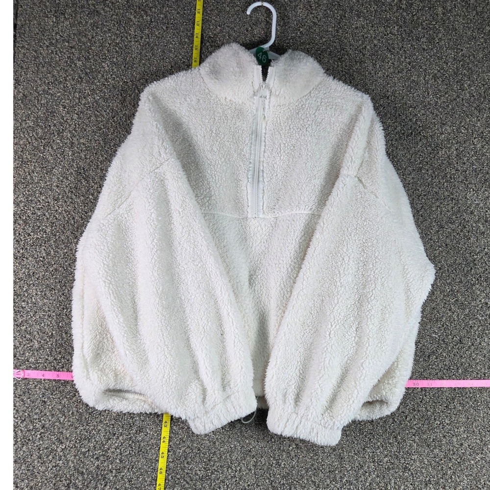 No Boundaries Sherpa Pullover Women XL Cream Quarter Zip Oversized Fleece